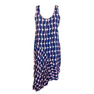 Stylus Sz Medium American Navy Blue Pink Dress Sleeveless Asymmetrical Hem NWT